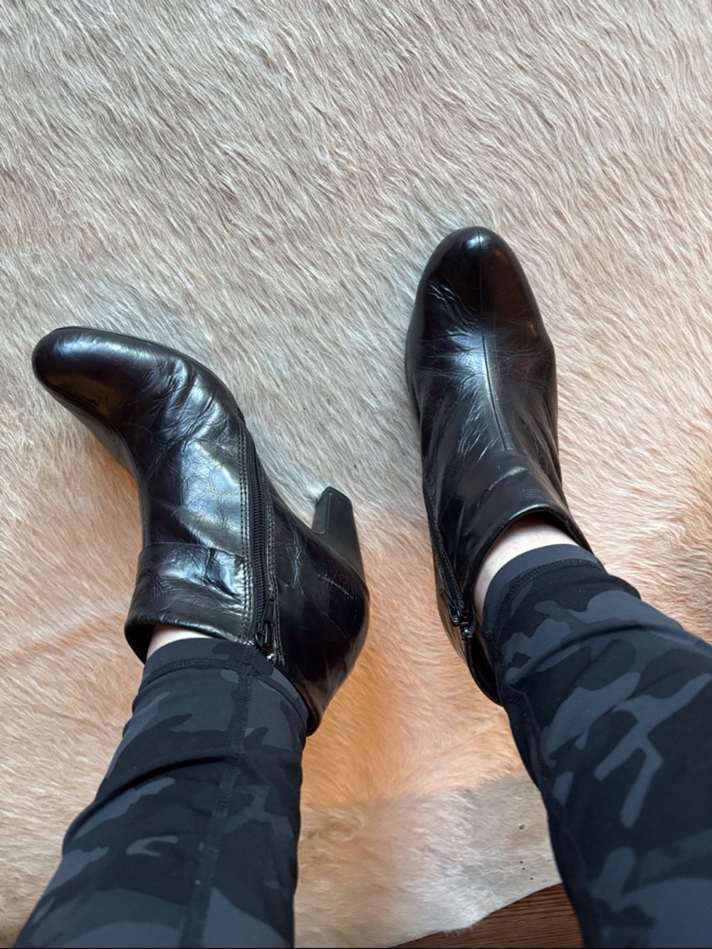 Born Black Leather Ankle Booties with Block Heel